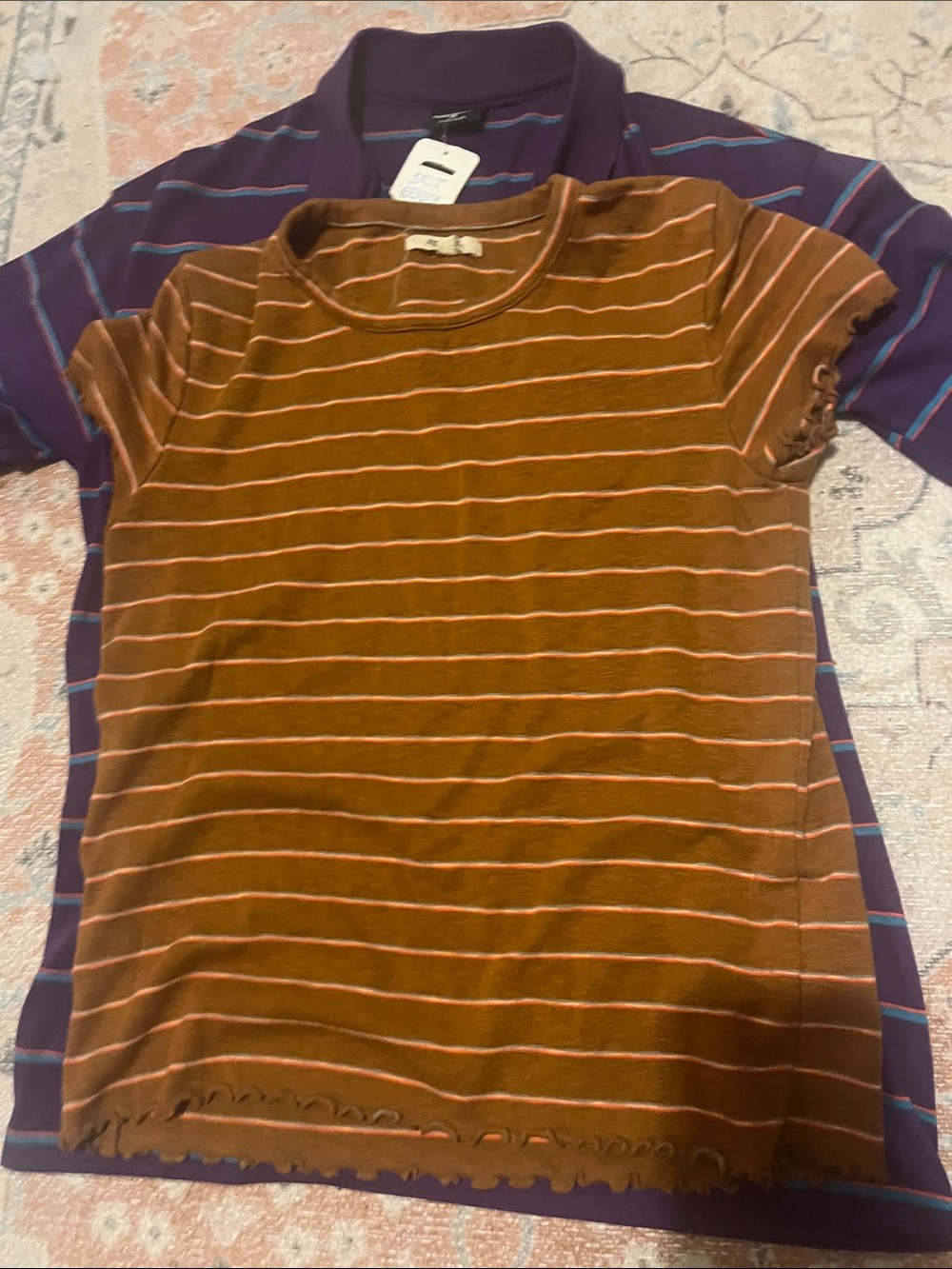 Two retro Striped tops Polo & Rust Orange Striped Tee madewell and vintage - Picture 6 of 6